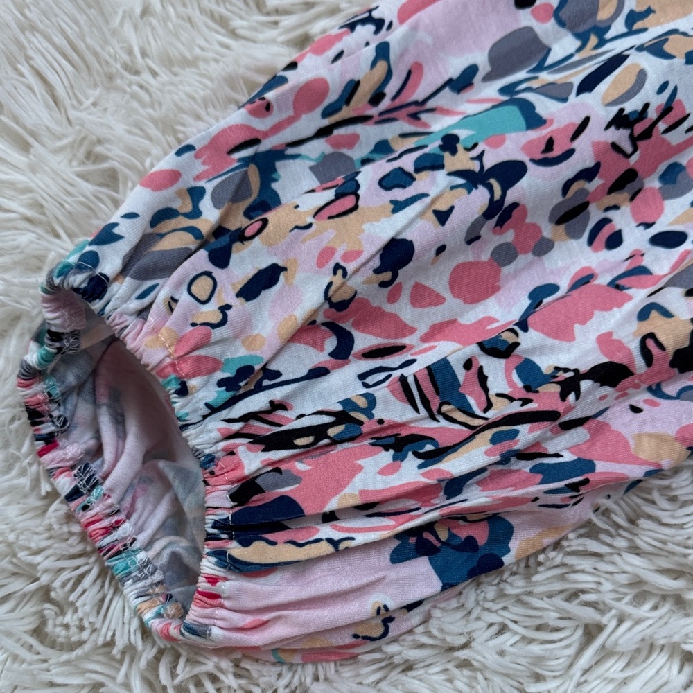 🎉HP🎉 Boutique Floral Print Bubble Sleeve Top 💗 White Pink & Blue - Picture 10 of 14